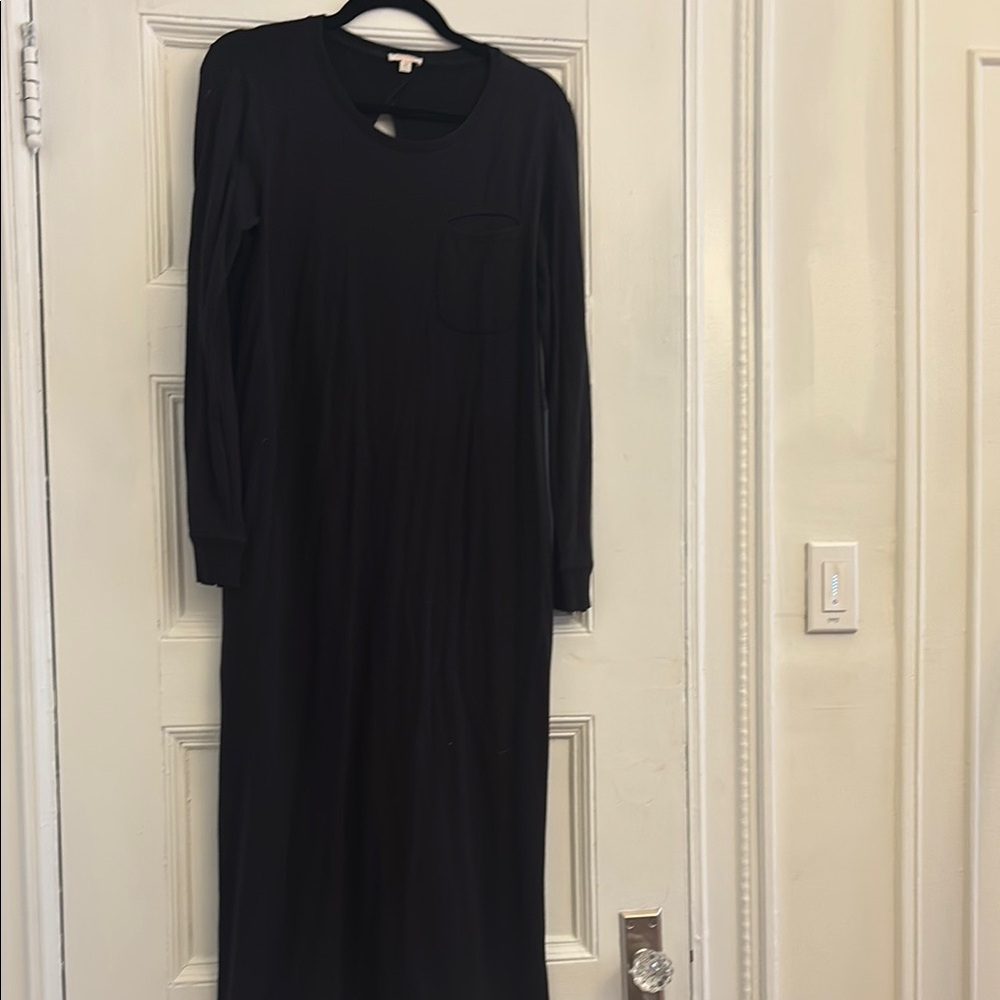Cuyana Black Maxi Sweater Dress with Cuffed Sleeves